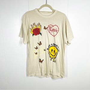 Pac Sun Cream Love Skull Graphic Short Sleeve Tee Medium